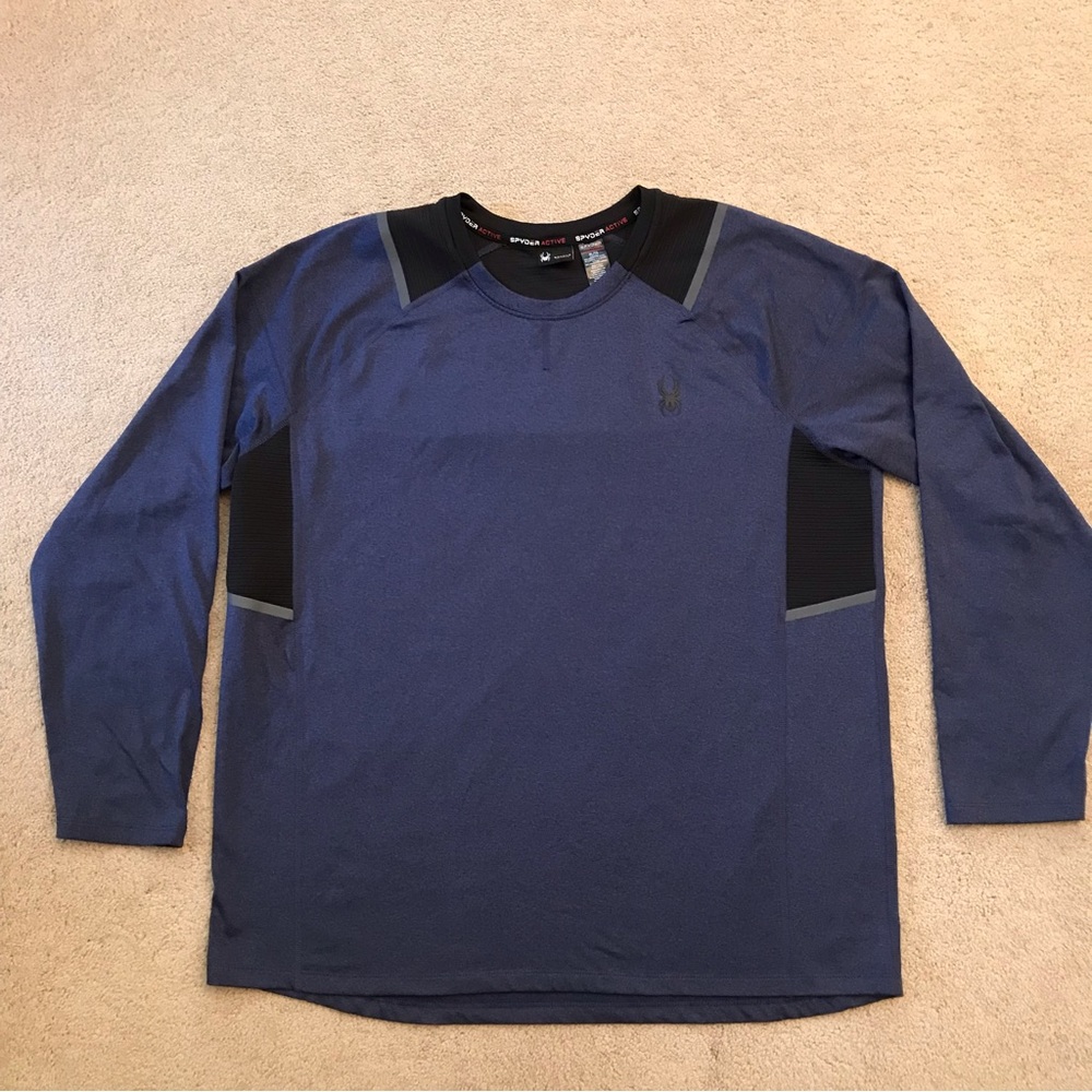 Spyder Active Base Layer Long Sleeve Shirt Mens Size XL Blue Black Outdoor Sport